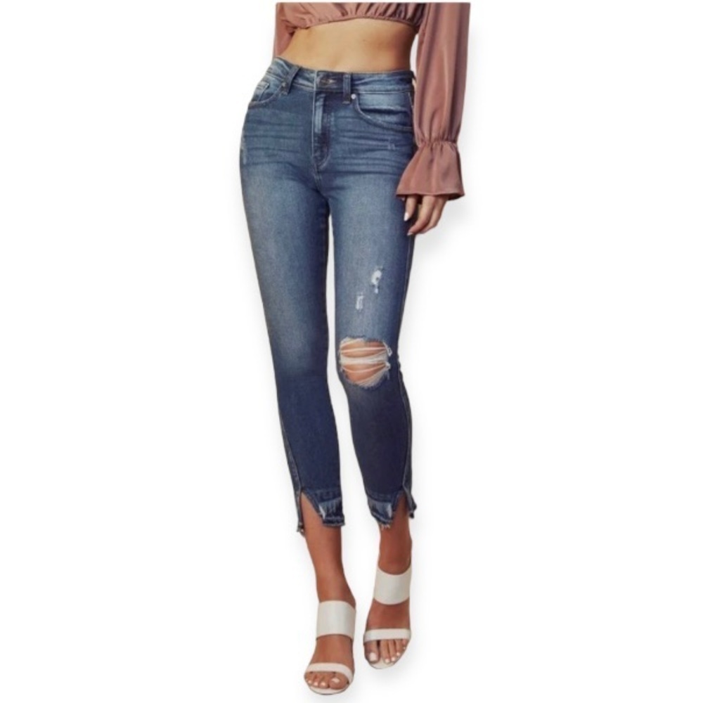 KanCan 11 (29) High Rise Ankle Skinny Jeans Fray Hem Womens Stretch Distressed